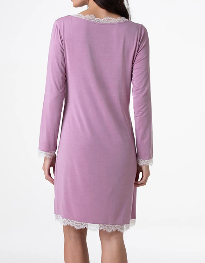Donna LOVABLE Camicie Da Notte-Camicia da notte scollo a V manica lunga in Modal, REF# L0DMW