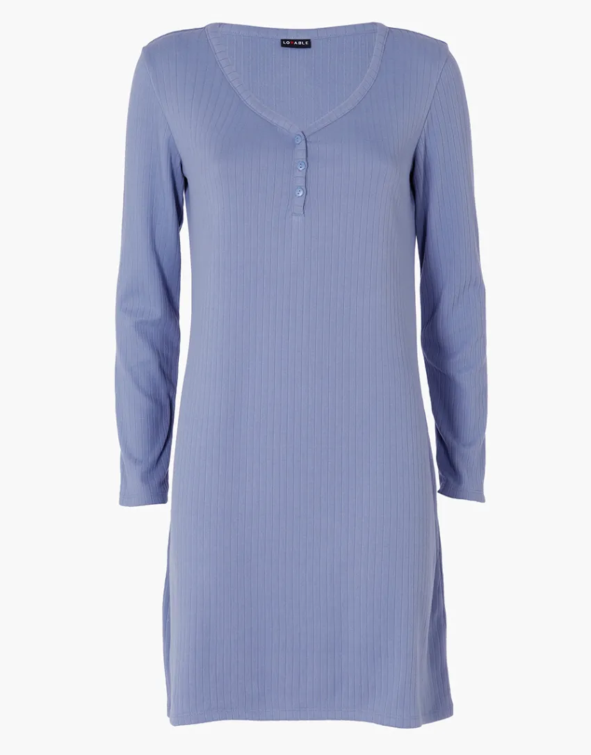 Donna LOVABLE Camicie Da Notte-Camicia da Notte Scollo a V Manica Lunga Rib, REF# L0EHL