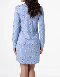 Donna LOVABLE Camicie Da Notte-Camicia da Notte Serafino Manica Lunga in Interlock, azzurro polvere stampatoREF# L0DN1