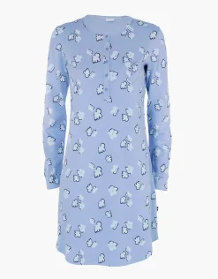 Donna LOVABLE Camicie Da Notte-Camicia da Notte Serafino Manica Lunga in Interlock, azzurro polvere stampatoREF# L0DN1