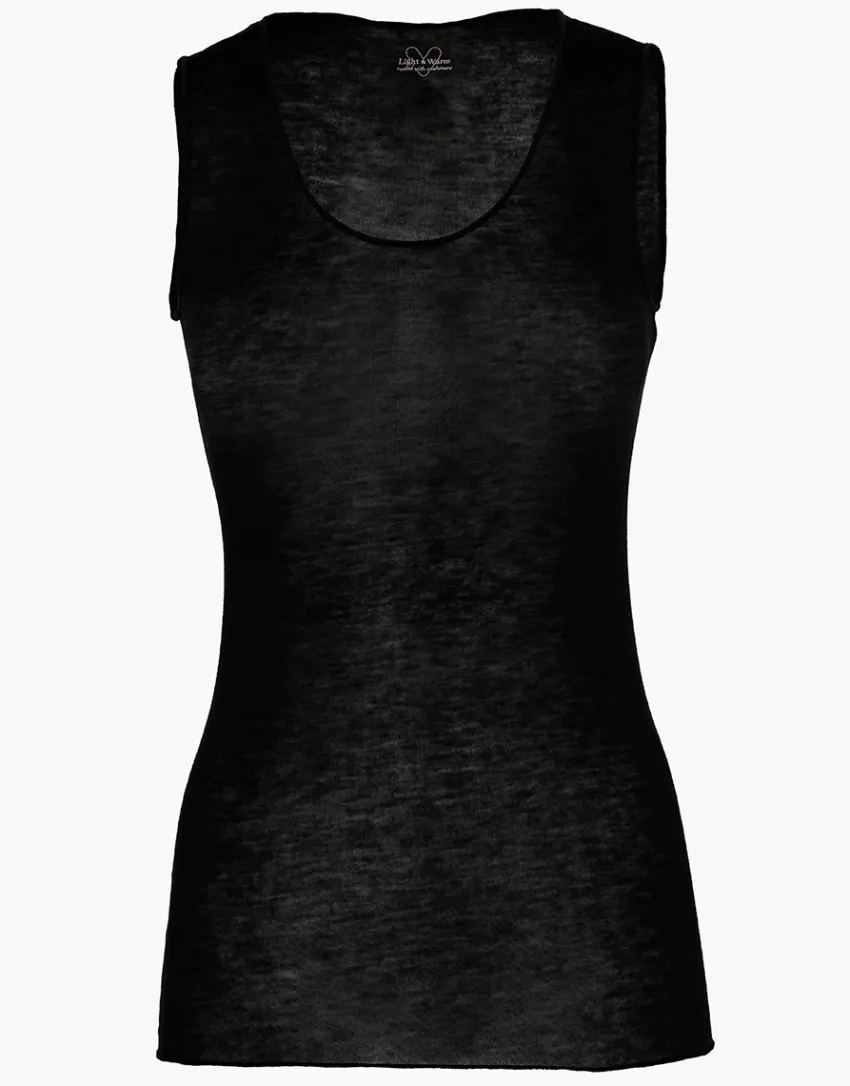 Donna LOVABLE Top E Smanicati|Maglie-Canotta liscia Donna Light & Warm Modal misto Cashmere, neraREF# L0DV8
