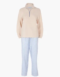 Donna LOVABLE Homewear|Pigiami Donna-Homewear Chiuso con mezza Zip in Flanella e Pelliccetta, REF# LLELK