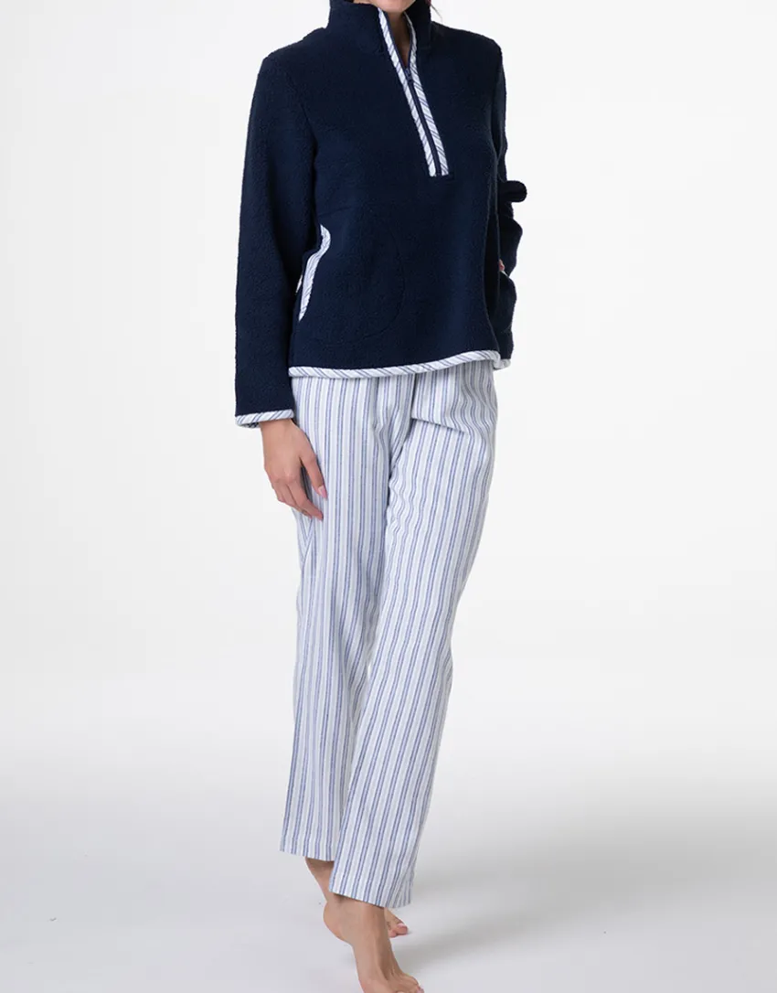 Donna LOVABLE Homewear|Pigiami Donna-Homewear Chiuso con mezza Zip in Flanella e Pelliccetta, REF# L0DNK