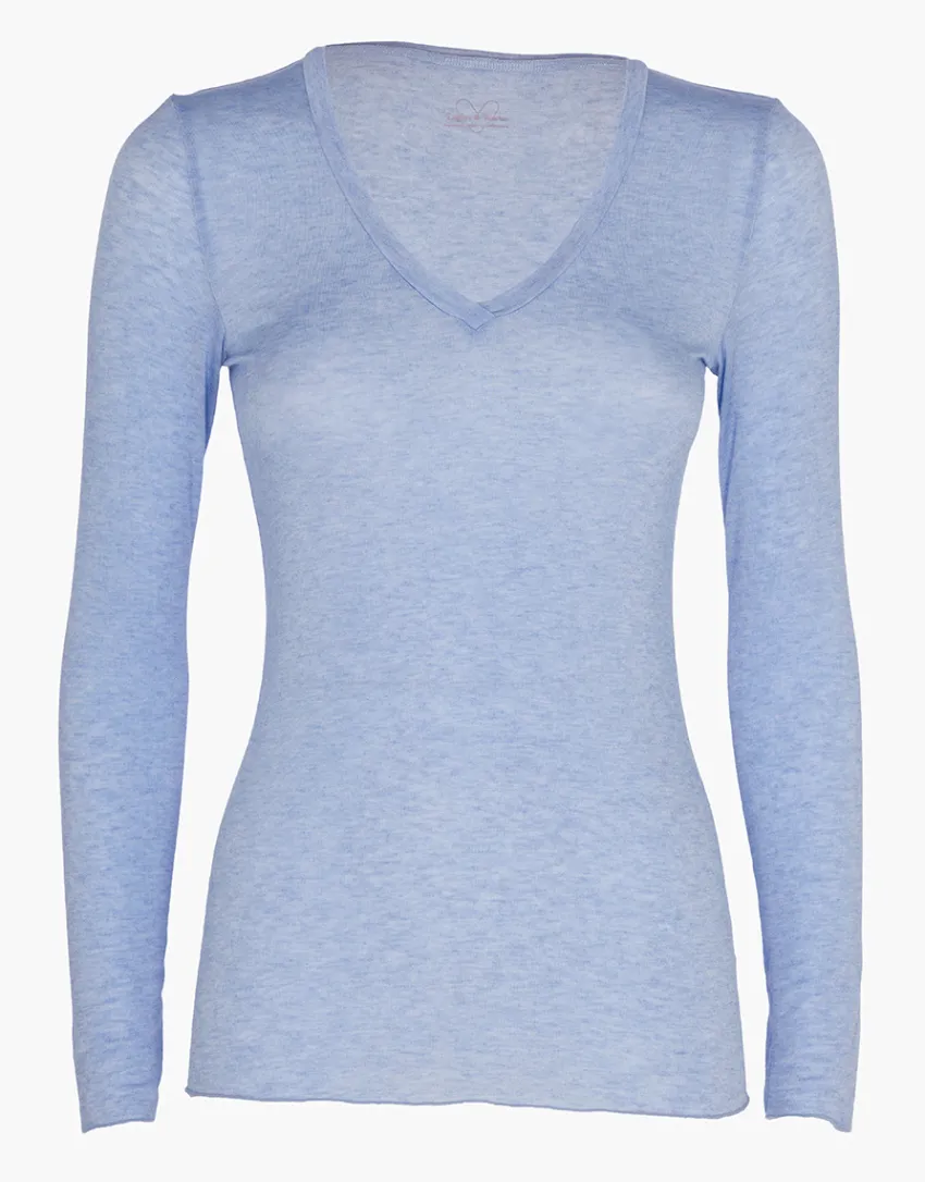 Donna LOVABLE Maglie-Maglia a manica lunga con scollo a V in modal e cashmere, REF# L0DVE