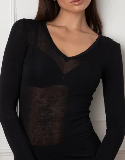 Donna LOVABLE Maglie-Maglia a manica lunga con scollo a V in modal e cashmere, REF# L0DVE