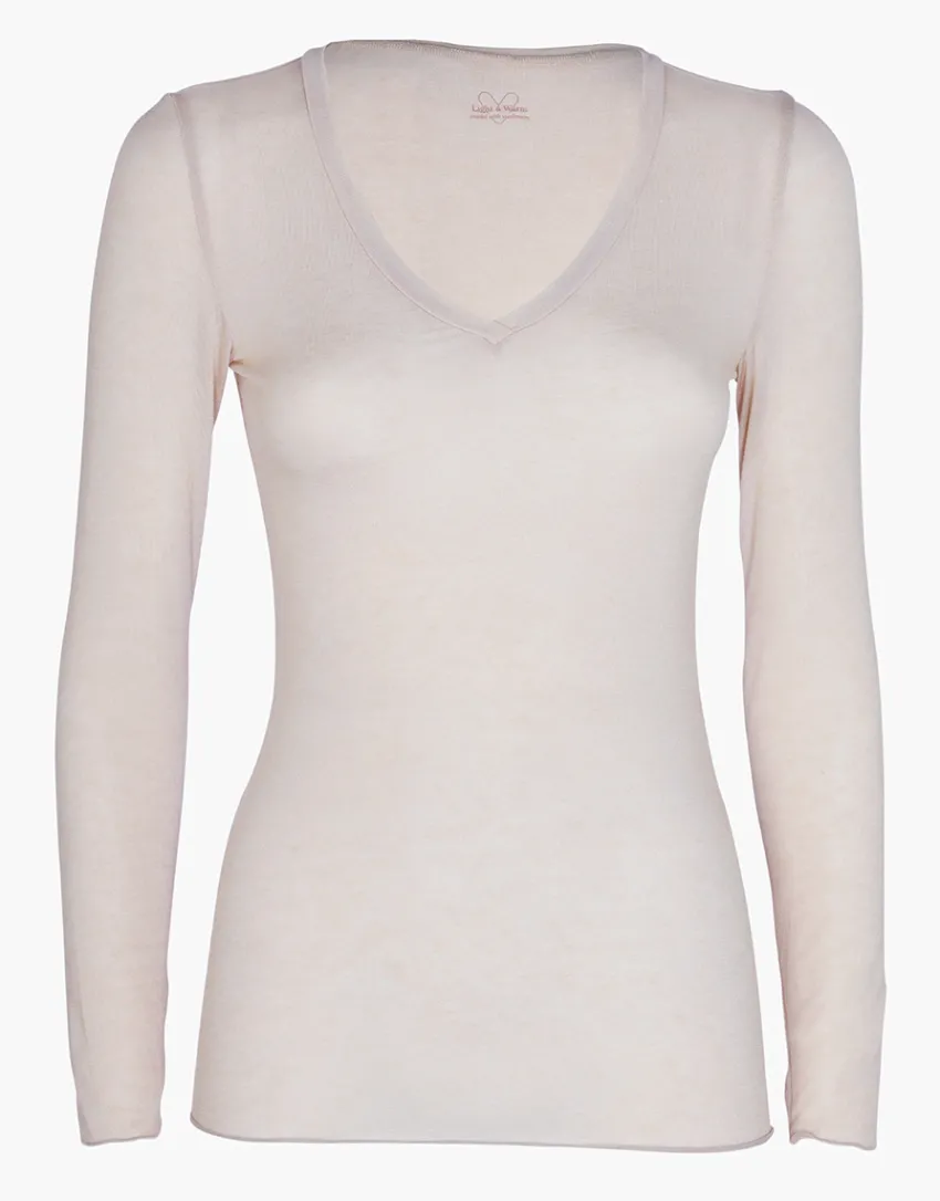 Donna LOVABLE Maglie-Maglia a manica lunga con scollo a V in modal e cashmere, REF# L0DVE