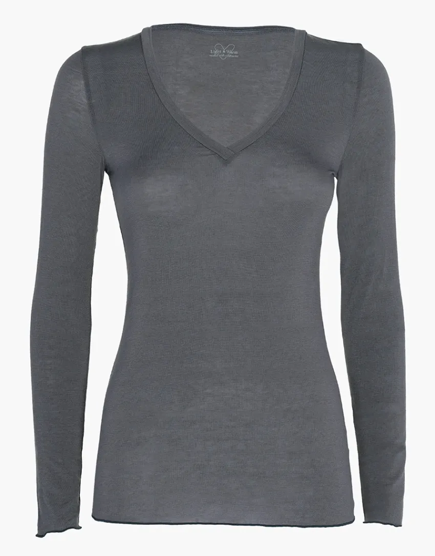 Donna LOVABLE Maglie-Maglia a manica lunga con scollo a V in modal e cashmere, aciteREF# L0DVE