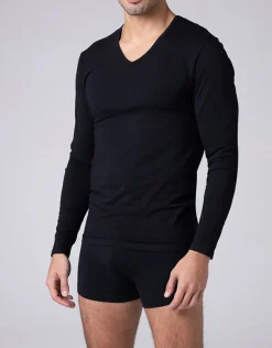 Uomo LOVABLE T-Shirt-Maglia Manica Lunga scollo a V Cool Sensation in Stretch Cotton, REF# L0DGQ