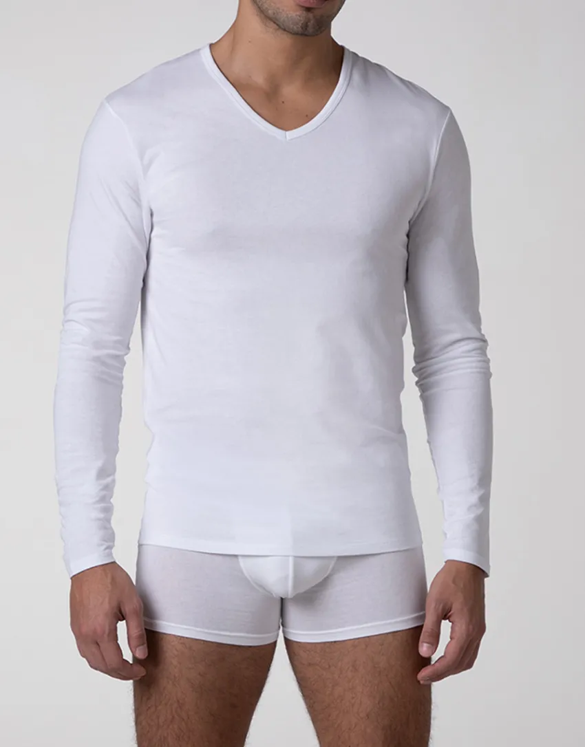 Uomo LOVABLE T-Shirt-Maglia Manica Lunga scollo a V Cool Sensation in Stretch Cotton, REF# L0DGQ