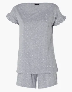 Donna LOVABLE Pigiami Donna-Pigiama Corto in Jersey, grigio melange a poisREF# L0EHY