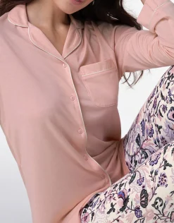 Donna LOVABLE Pigiami Donna-Pigiama Lungo aperto in Cotone Modal, REF# L0E9N