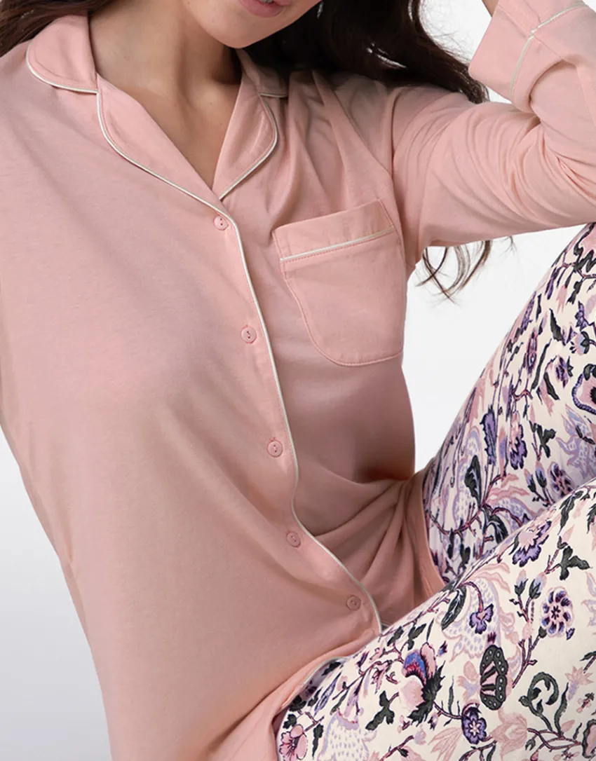 Donna LOVABLE Pigiami Donna-Pigiama Lungo aperto in Cotone Modal, REF# L0E9N