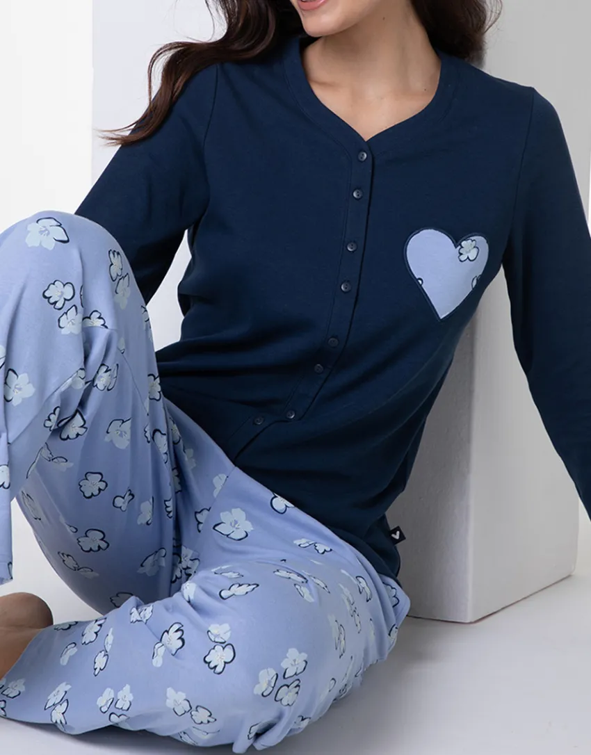 Donna LOVABLE Pigiami Donna-Pigiama Lungo Aperto in Interlock, REF# L0E9C