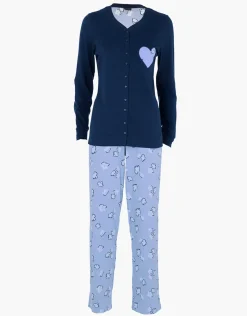 Donna LOVABLE Pigiami Donna-Pigiama Lungo Aperto in Interlock, REF# L0E9C