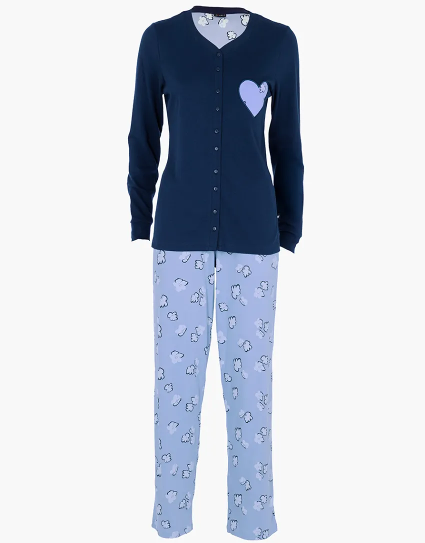 Donna LOVABLE Pigiami Donna-Pigiama Lungo Aperto in Interlock, REF# L0E9C