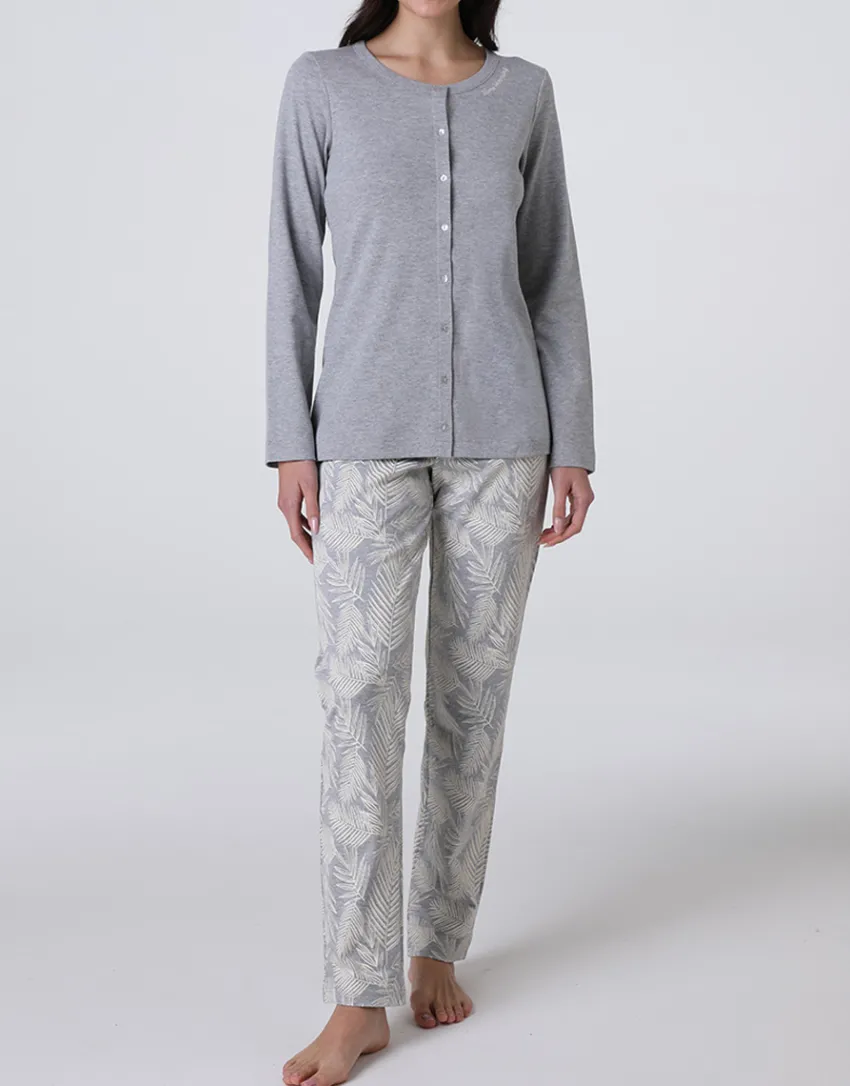 Donna LOVABLE Pigiami Donna-Pigiama Lungo Aperto in Interlock, ngeREF# L0EI2