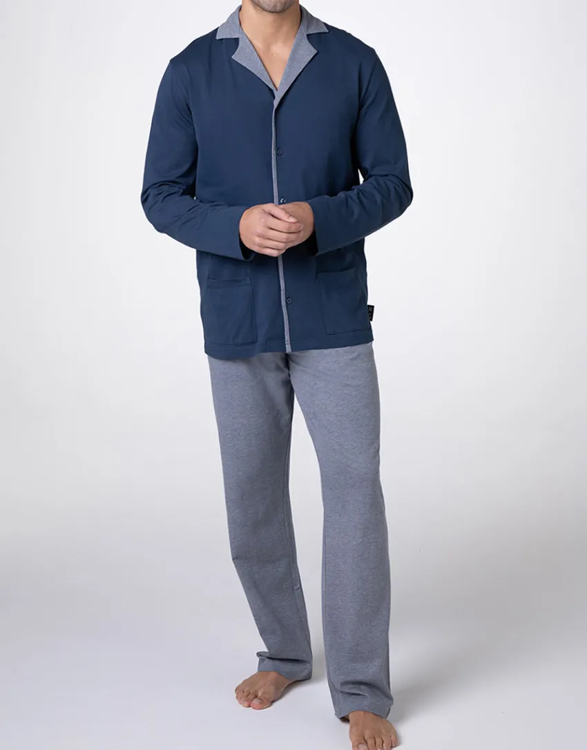 Uomo LOVABLE Pigiami-Pigiama Lungo Aperto in Jersey, REF# L0E8Y
