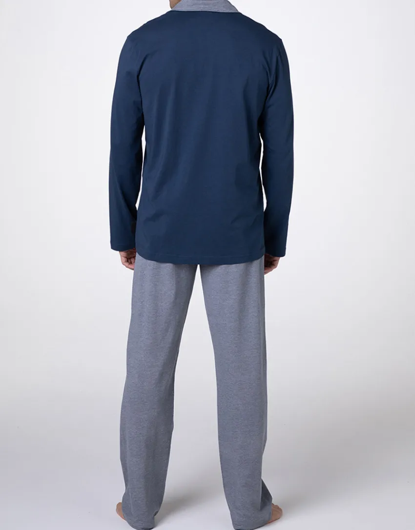 Uomo LOVABLE Pigiami-Pigiama Lungo Aperto in Jersey, REF# L0E8Y