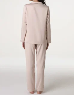 Donna LOVABLE Pigiami Donna-Pigiama lungo aperto in Satin, REF# LLEIF