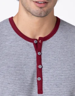 Uomo LOVABLE Pigiami-Pigiama Lungo Collo Serafino Warm Fabric e Interlock, grigio melange e bordeauxREF# L0DM7
