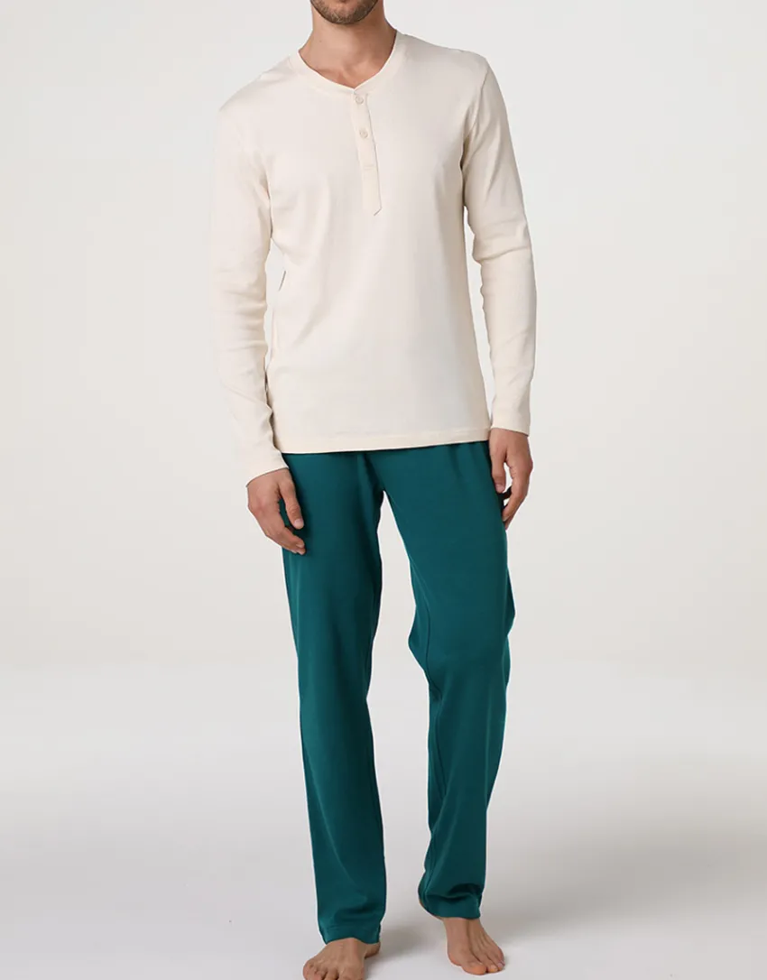 Uomo LOVABLE Pigiami-Pigiama Lungo Collo Serafino in Jersey Rib e Interlock, REF# LLELS