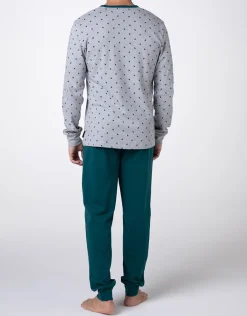 Uomo LOVABLE Pigiami-Pigiama Lungo Collo Serafino Interlock, grigio stampa alberiREF# L0DLY