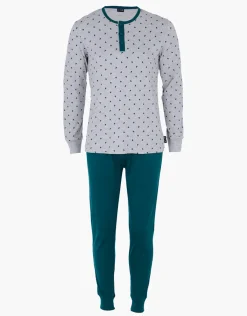 Uomo LOVABLE Pigiami-Pigiama Lungo Collo Serafino Interlock, grigio stampa alberiREF# L0DLY