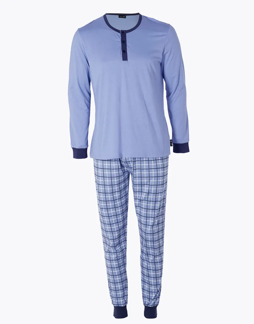 Uomo LOVABLE Pigiami-Pigiama Lungo Collo Serafino in Jersey, REF# L0EI8