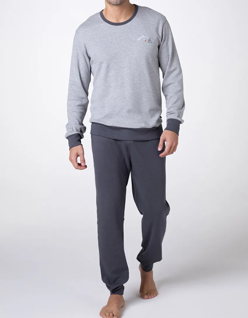 Uomo LOVABLE Pigiami-Pigiama Lungo Girocollo Interlock, grigio melangeREF# L0E91