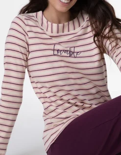 Donna LOVABLE Pigiami Donna-Pigiama Lungo in Interlock, righe avorio, rosa e vinacciaREF# L0E9B