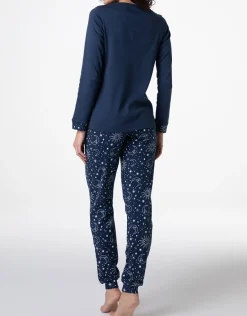 Donna LOVABLE Pigiami Donna-Pigiama Lungo in Interlock, blu navyREF# L0E9G
