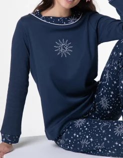 Donna LOVABLE Pigiami Donna-Pigiama Lungo in Interlock, blu navyREF# L0E9G