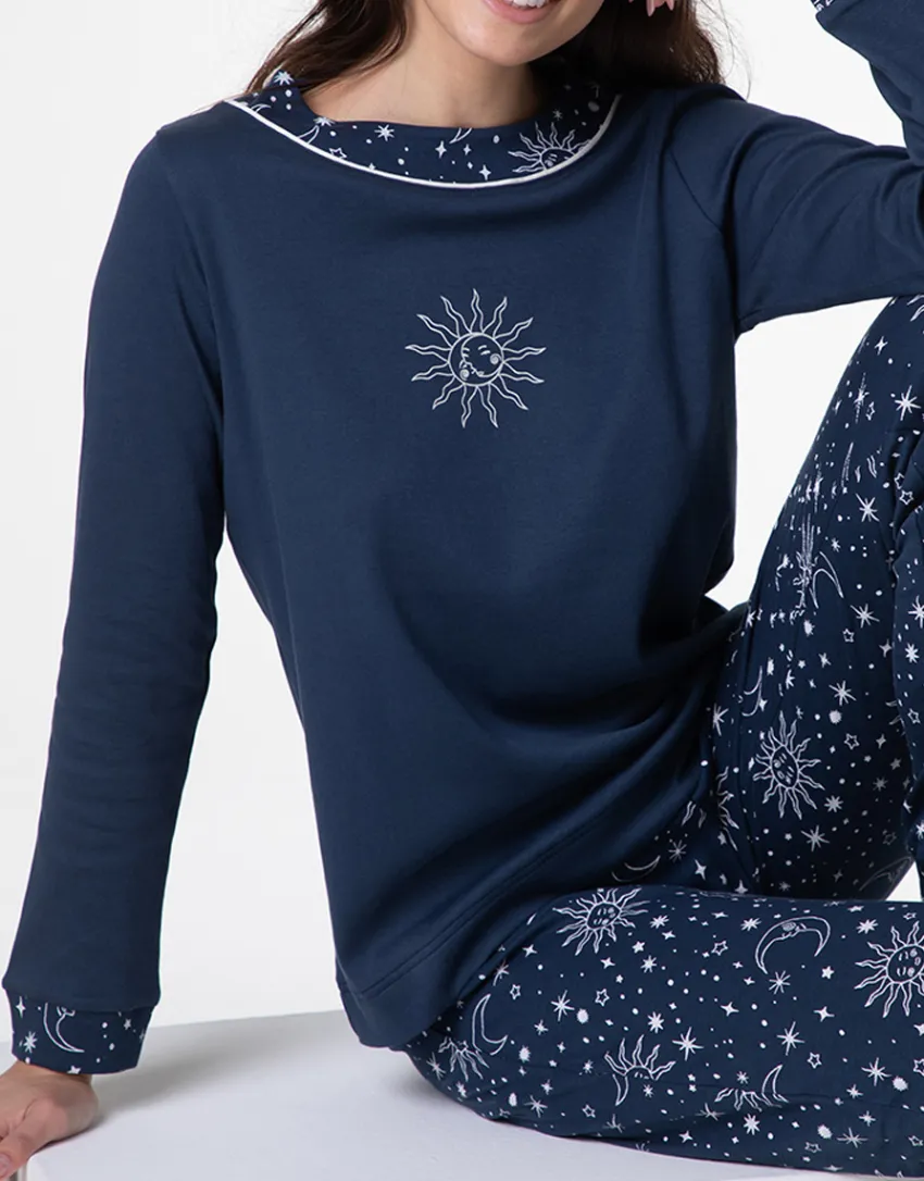 Donna LOVABLE Pigiami Donna-Pigiama Lungo in Interlock, blu navyREF# L0E9G