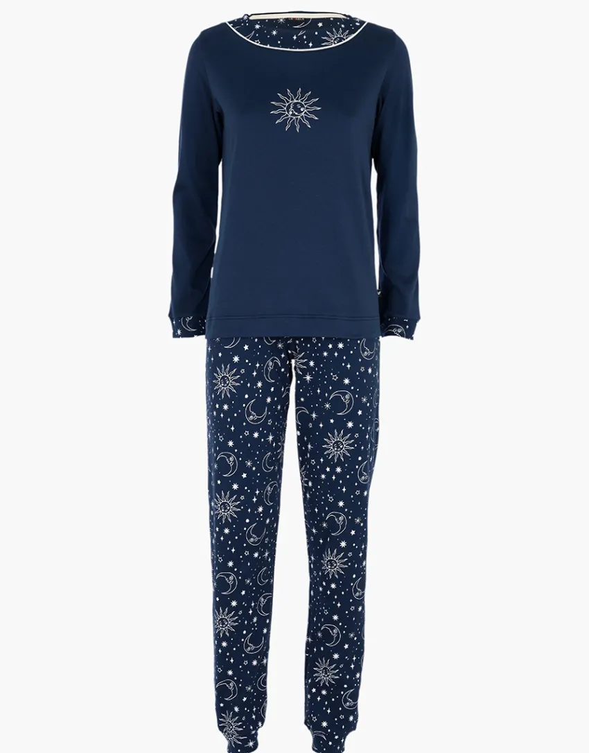 Donna LOVABLE Pigiami Donna-Pigiama Lungo in Interlock, blu navyREF# L0E9G
