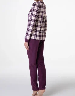Donna LOVABLE Pigiami Donna-Pigiama Lungo in Micropile, tartan vinacciaREF# L0E9F