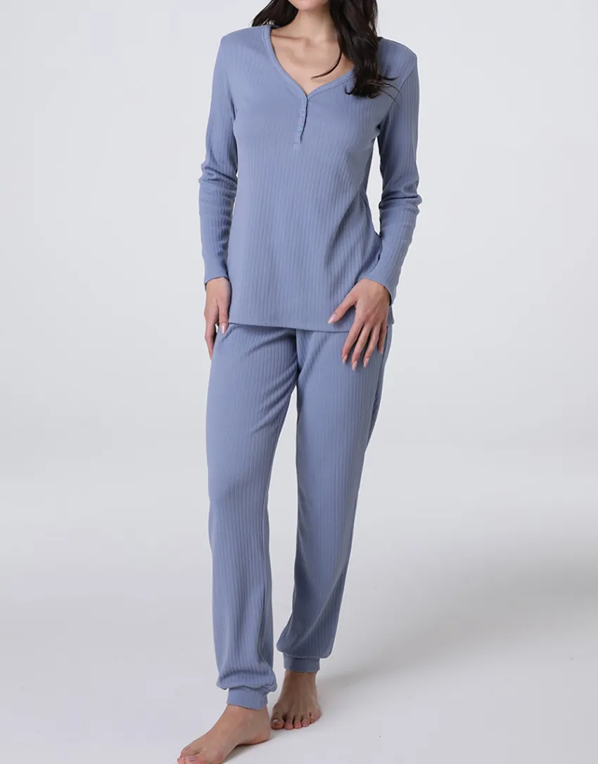Donna LOVABLE Pigiami Donna-Pigiama Lungo Scollo a V Rib, REF# L0EI3