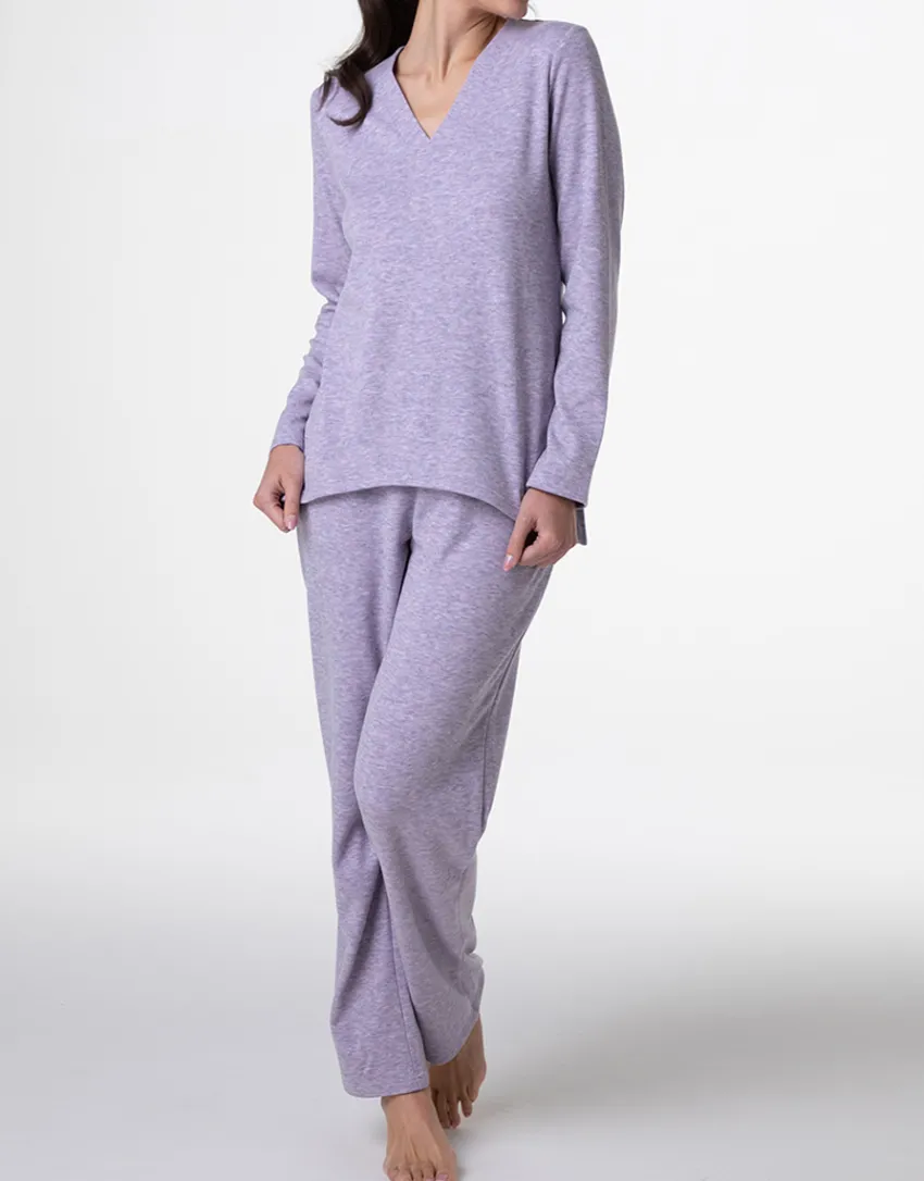 Donna LOVABLE Pigiami Donna-Pigiama Lungo scollo a V in Interlock garzato, REF# L0DNG