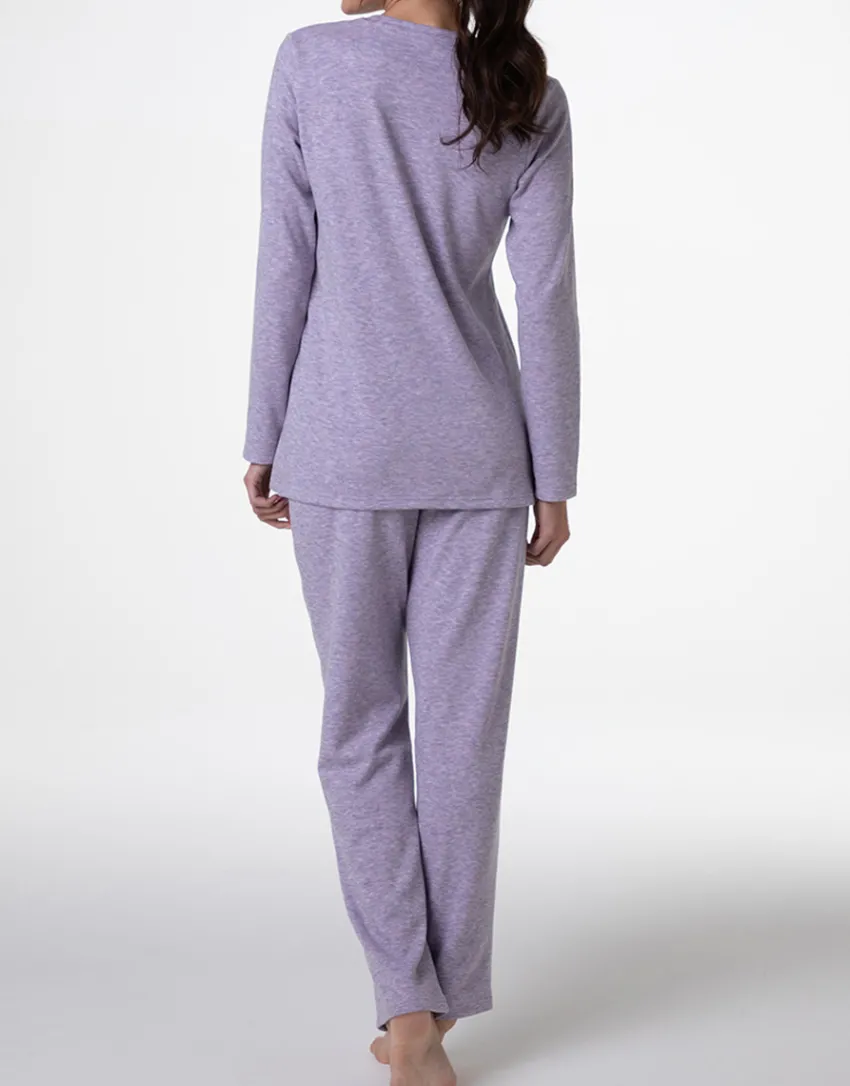 Donna LOVABLE Pigiami Donna-Pigiama Lungo scollo a V in Interlock garzato, REF# L0DNG
