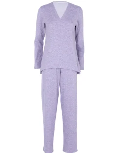 Donna LOVABLE Pigiami Donna-Pigiama Lungo scollo a V in Interlock garzato, REF# L0DNG