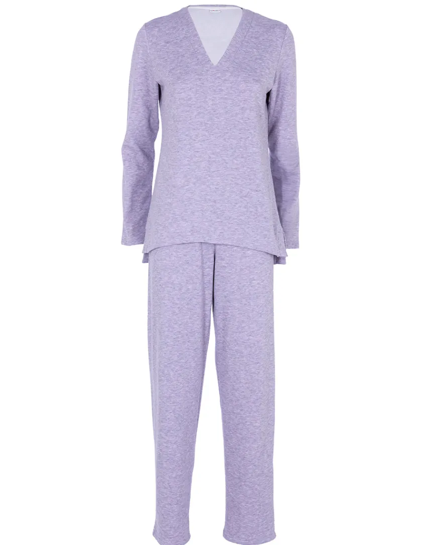 Donna LOVABLE Pigiami Donna-Pigiama Lungo scollo a V in Interlock garzato, REF# L0DNG
