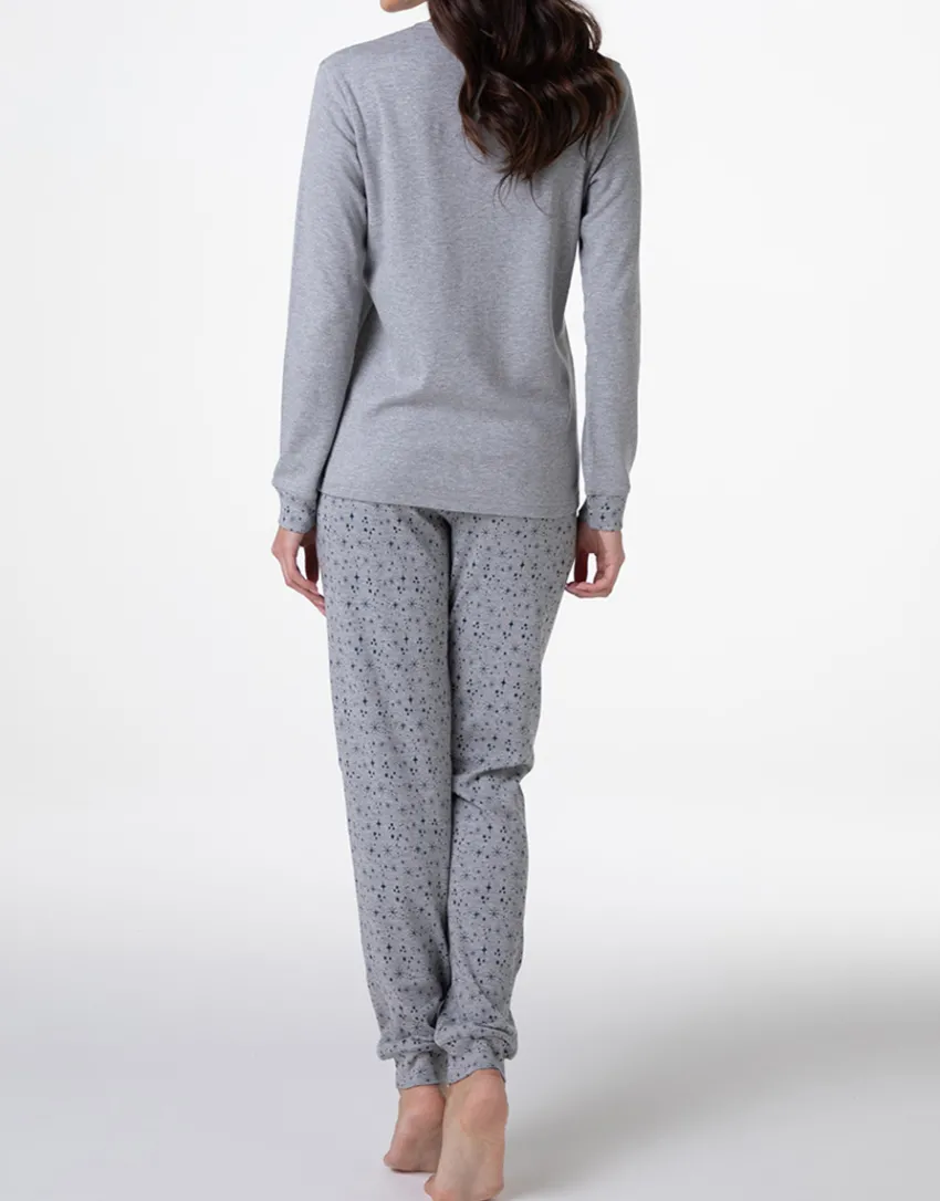 Donna LOVABLE Pigiami Donna-Pigiama Lungo Serafino in Interlock, REF# L0E9J