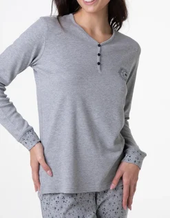 Donna LOVABLE Pigiami Donna-Pigiama Lungo Serafino in Interlock, REF# L0E9J