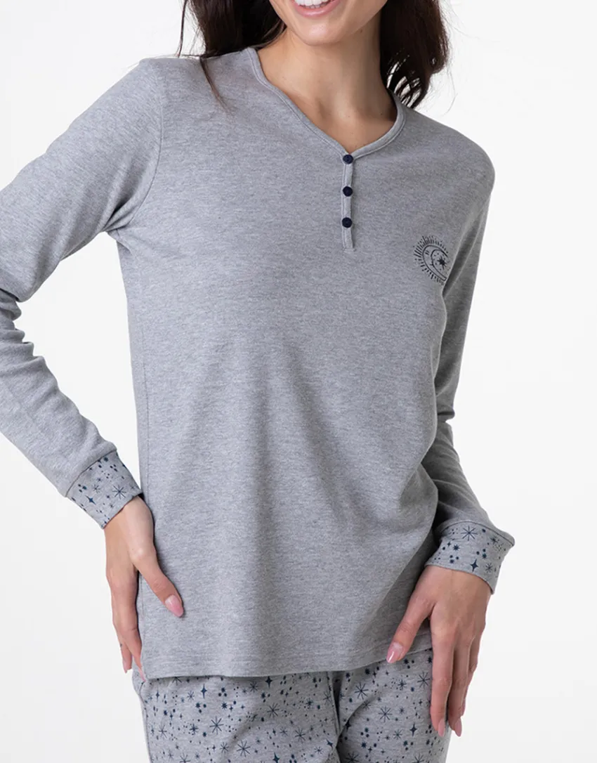 Donna LOVABLE Pigiami Donna-Pigiama Lungo Serafino in Interlock, REF# L0E9J