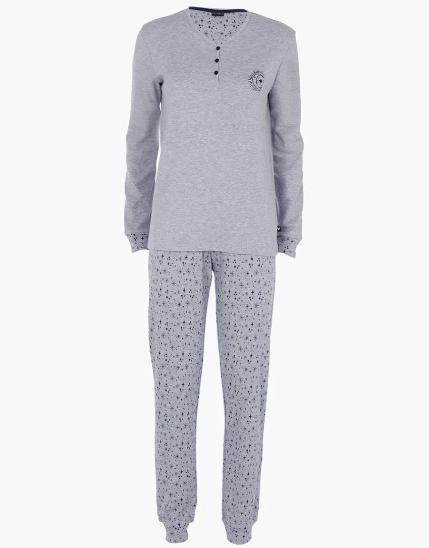 Donna LOVABLE Pigiami Donna-Pigiama Lungo Serafino in Interlock, REF# L0E9J