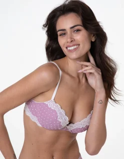 Donna LOVABLE Imbottiti|Push Up / Super Push Up-Reggiseno Push-Up con Ferretto Velvet Tulle in pizzo e tulle, rosa pois avorioREF# L0DK4