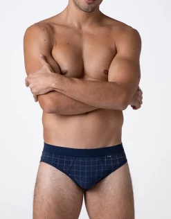 Uomo LOVABLE Slip-Slip Casual Stretch Cotton, blu check cognacREF# L0DL3