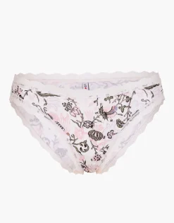 Donna LOVABLE Slip-Slip Panties in cotone e pizzo elasticizzati, stampa giardino su avorioREF# L0DPX