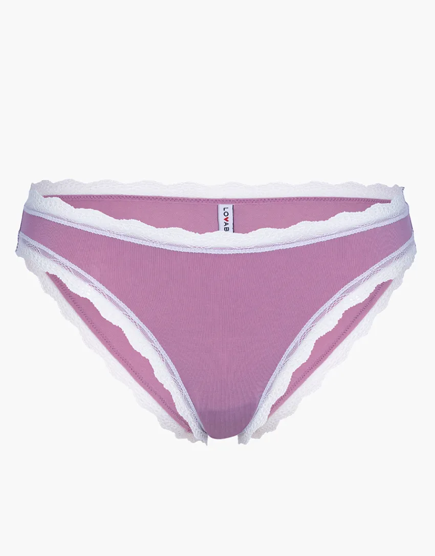 Donna LOVABLE Slip-Slip Panties in cotone e pizzo elasticizzati, rosaREF# L0DPX