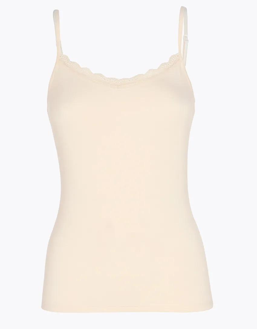 Donna LOVABLE Top E Smanicati-Top Basic Soul in viscosa con balza in pizzo, REF# L7032