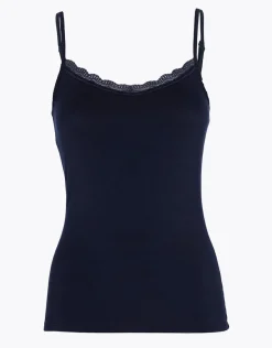 Donna LOVABLE Top E Smanicati-Top Basic Soul in viscosa con balza in pizzo, REF# L7032